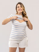 Blusa Lino Stripe Amamentação Manga Curta