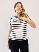 Blusa Lino Stripe Amamentação Manga Curta