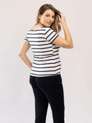 Blusa Lino Stripe Amamentação Manga Curta