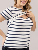 Blusa Lino Stripe Amamentação Manga Curta