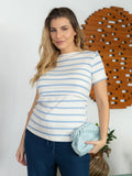 Blusa Lino Stripe Amamentação Manga Curta