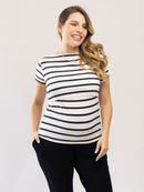 Blusa Lino Stripe Amamentação Manga Curta