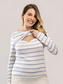 Blusa Lino Stripe Amamentação Manga Longa