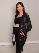 Maxi Cardigan Estampado Navy com Maxi Punho