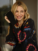 Maxi Cardigan Estampado Navy com Maxi Punho