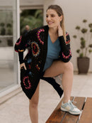 Maxi Cardigan Estampado Navy com Maxi Punho