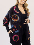 Maxi Cardigan Estampado Navy com Maxi Punho