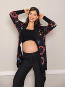 Maxi Cardigan Estampado Navy com Maxi Punho