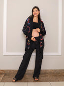 Maxi Cardigan Estampado Navy com Maxi Punho