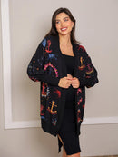 Maxi Cardigan Estampado Navy com Maxi Punho