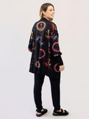 Maxi Cardigan Estampado Navy com Maxi Punho