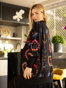 Maxi Cardigan Estampado Navy com Maxi Punho
