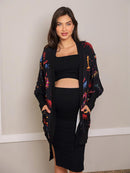 Maxi Cardigan Estampado Navy com Maxi Punho