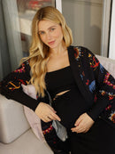Maxi Cardigan Estampado Navy com Maxi Punho