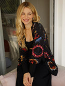 Maxi Cardigan Estampado Navy com Maxi Punho