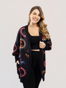 Maxi Cardigan Estampado Navy com Maxi Punho