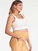 Regata Cropped Canelada com Decote Quadrado