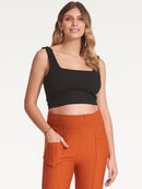 Regata Cropped Canelada com Decote Quadrado