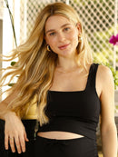 Regata Cropped Canelada com Decote Quadrado