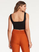 Regata Cropped Canelada com Decote Quadrado