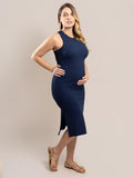 Vestido Gestante Canelado com Decote Nadador
