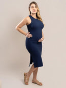 Vestido Gestante Canelado com Decote Nadador