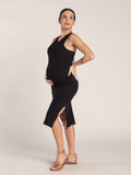 Vestido Gestante Canelado com Decote Nadador