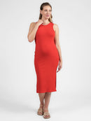 Vestido Gestante Canelado com Decote Nadador