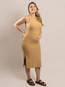 Vestido Gestante Canelado com Decote Nadador