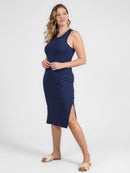 Vestido Gestante Canelado com Decote Nadador