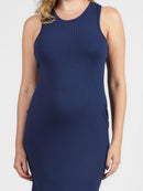 Vestido Gestante Canelado com Decote Nadador