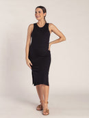 Vestido Gestante Canelado com Decote Nadador