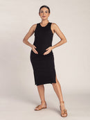 Vestido Gestante Canelado com Decote Nadador
