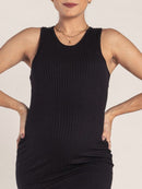 Vestido Gestante Canelado com Decote Nadador