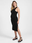 Vestido Gestante Canelado com Decote Nadador