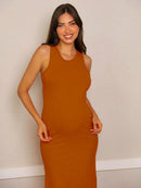 Vestido Gestante Canelado com Decote Nadador