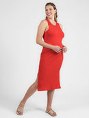 Vestido Gestante Canelado com Decote Nadador