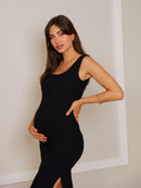 Vestido Gestante e Amamentação Canelado Decote Quadrado