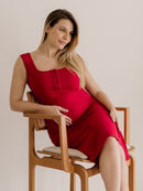 Vestido Gestante e Amamentação Canelado Decote Quadrado