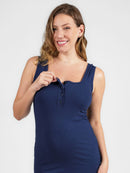 Vestido Gestante e Amamentação Canelado Decote Quadrado