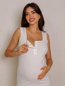 Vestido Gestante e Amamentação Canelado Decote Quadrado
